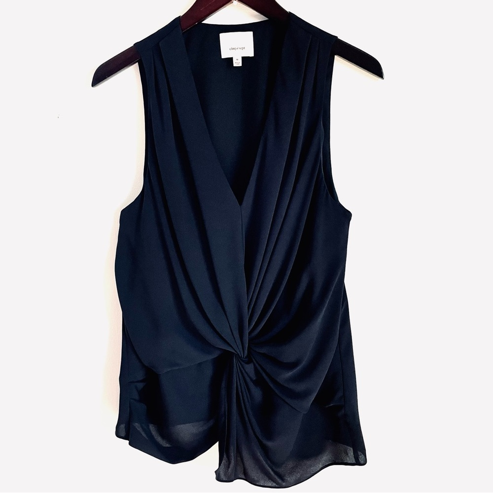 Cinq a Sept Abby Sleeveless Knot Front Blouse Top Tank In Navy Blue Size M EUC - Picture 6 of 13